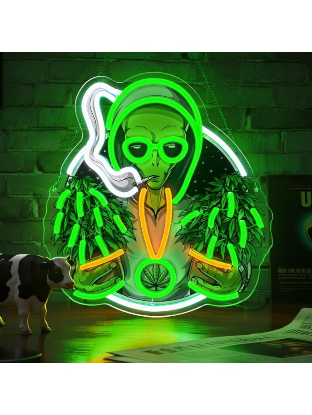 Dimmable Green Alien Neon Wall Sign | Fun Acrylic Lights for Game Room & Home